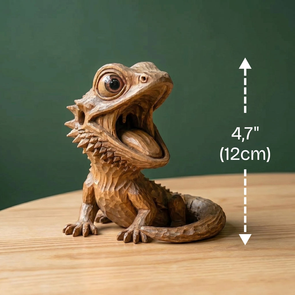 Bearded Dragon Figurine - Hand-carved Wooden Animal Figurine