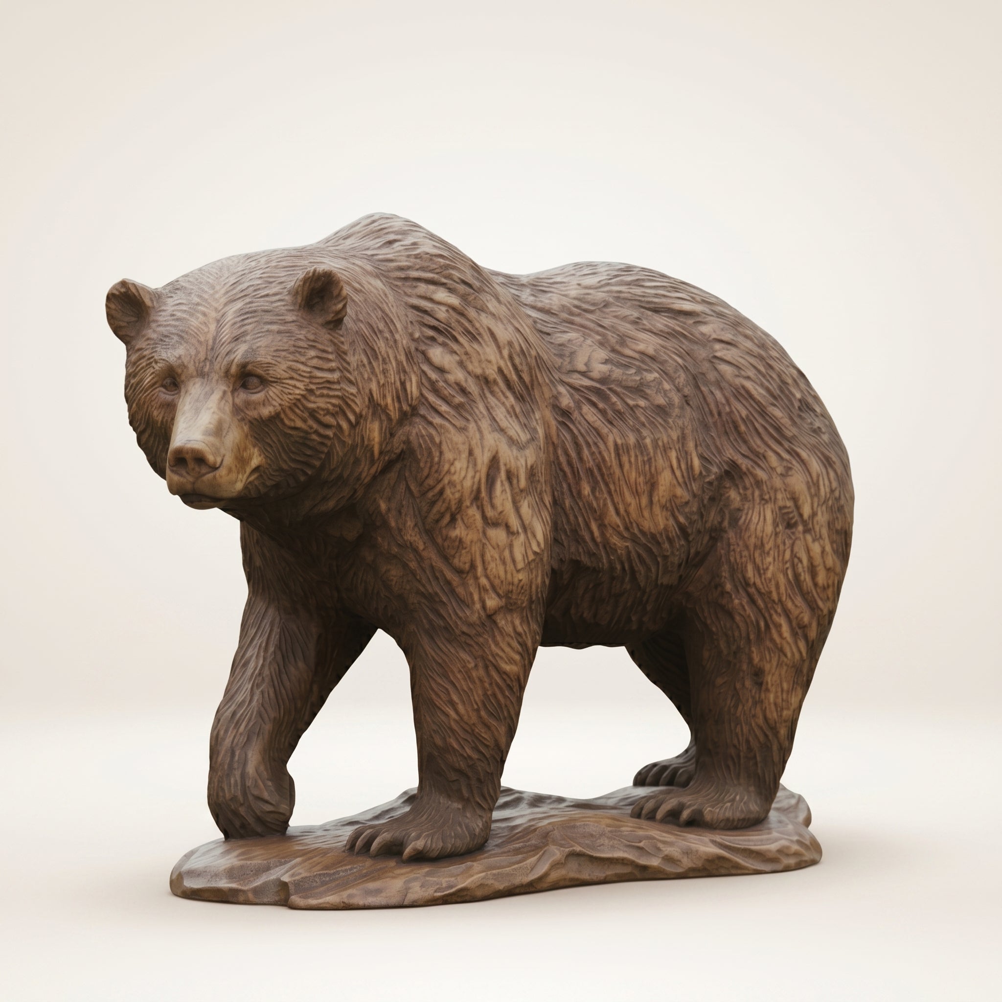 Grizzly Bear Figurine - Hand-carved Wooden Animal Figurine