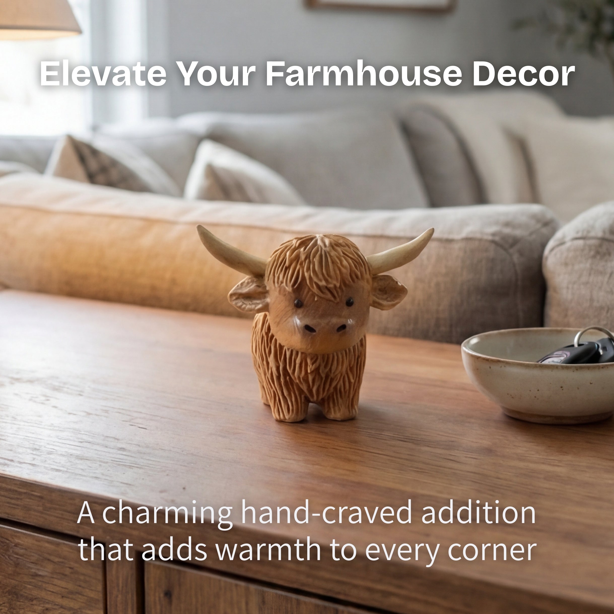 Highland Cow Figurine - Hand-carved Wooden Animal Figurine