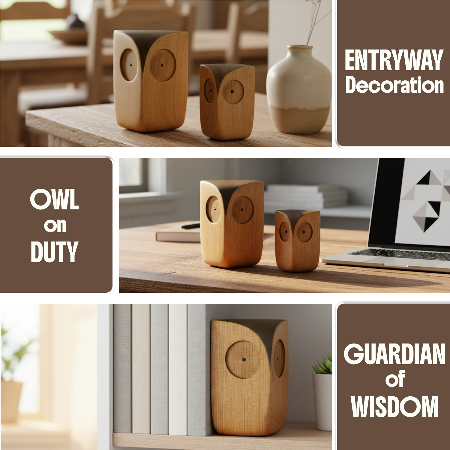 Owl Figurine - Hand-carved Wooden Animal Figurine