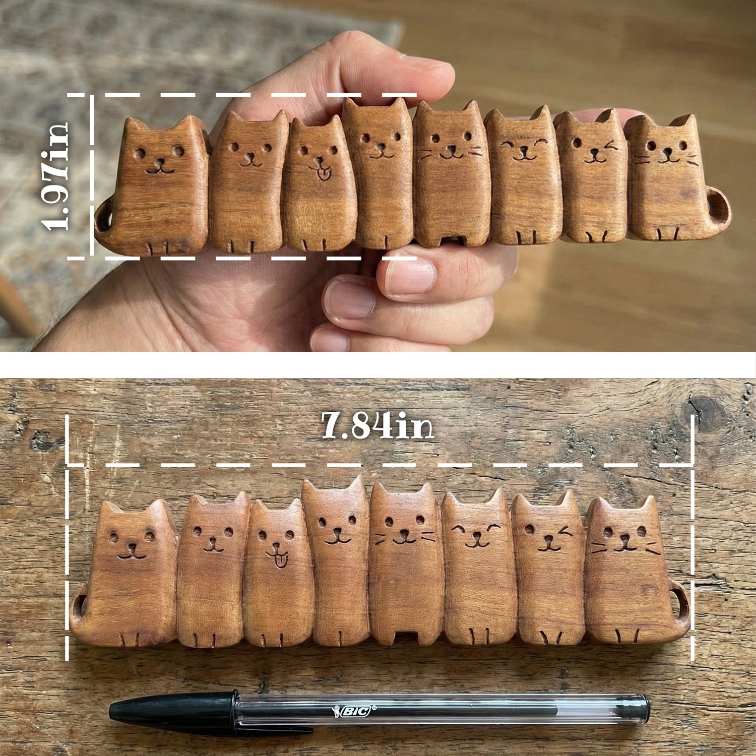 Cat Figurine - Hand-carved Wooden Animal Figurine