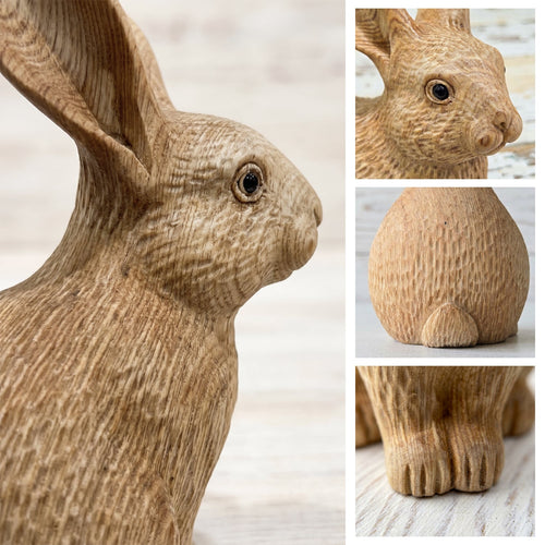 Bunny Figurine - Hand-carved Wooden Animal Figurine