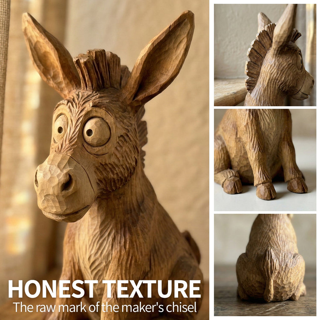 Donkey Figurine - Hand-carved Wooden Animal Figurine