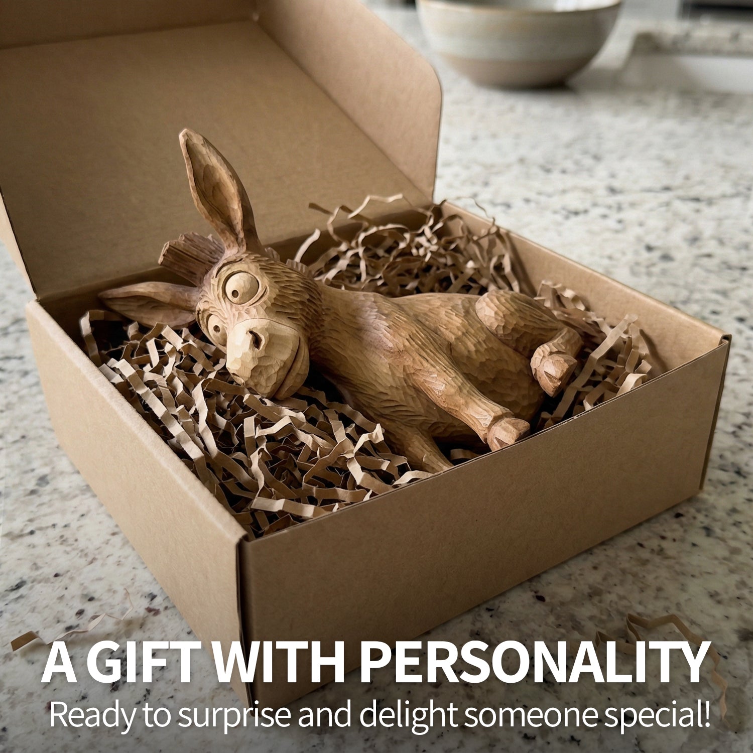 Donkey Figurine - Hand-carved Wooden Animal Figurine