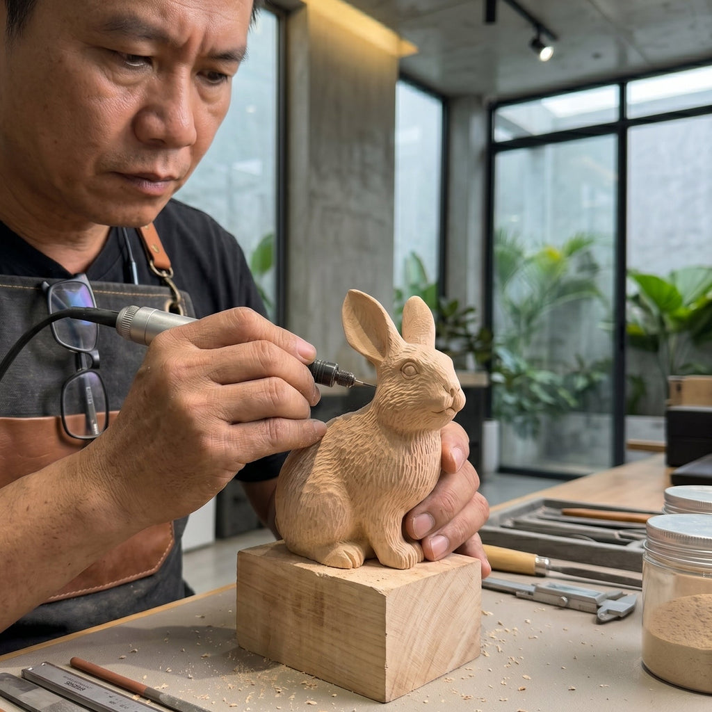 Bunny Figurine - Hand-carved Wooden Animal Figurine