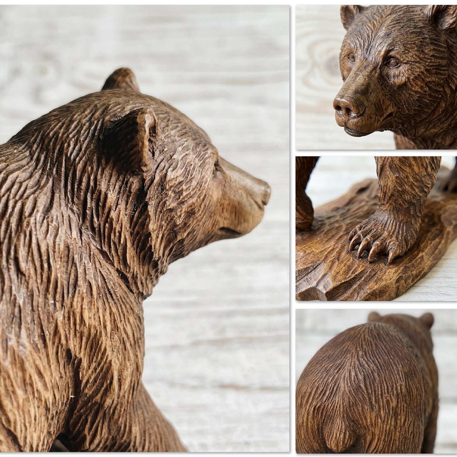Grizzly Bear Figurine - Hand-carved Wooden Animal Figurine
