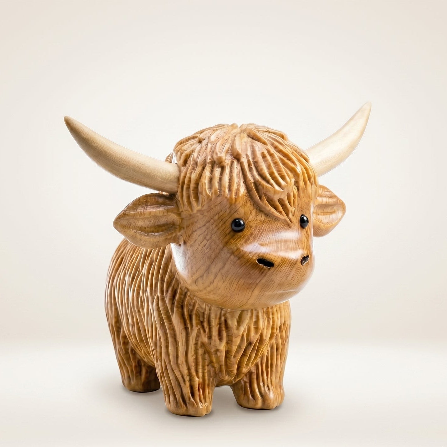 Highland Cow Figurine - Hand-carved Wooden Animal Figurine
