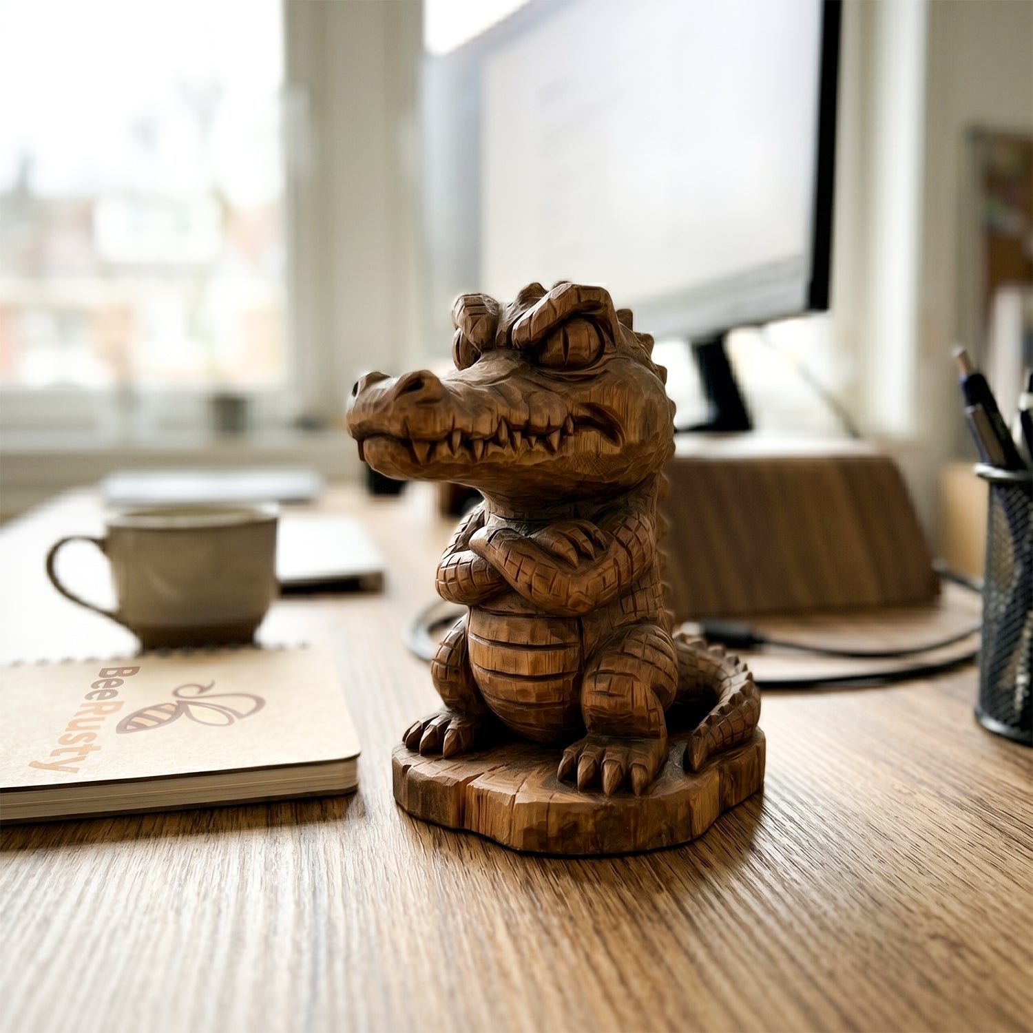 Crocodile Figurine - Hand-carved Wooden Animal Figurines