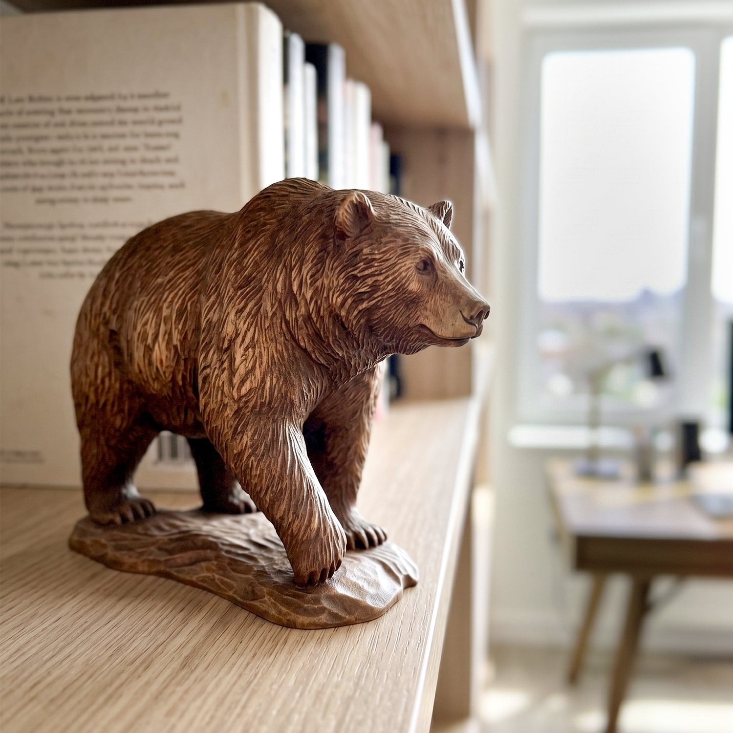 Grizzly Bear Figurine - Hand-carved Wooden Animal Figurine