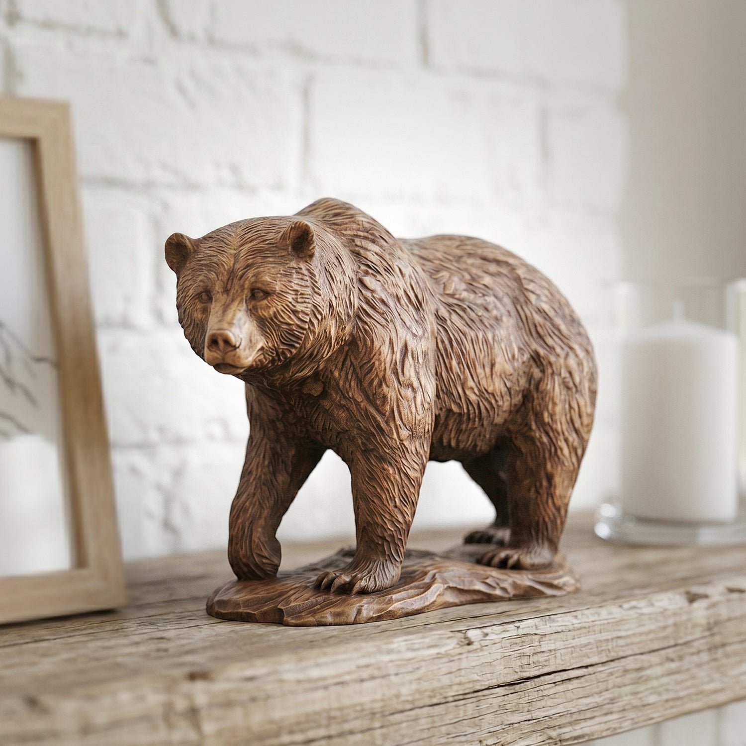 Grizzly Bear Figurine - Hand-carved Wooden Animal Figurine