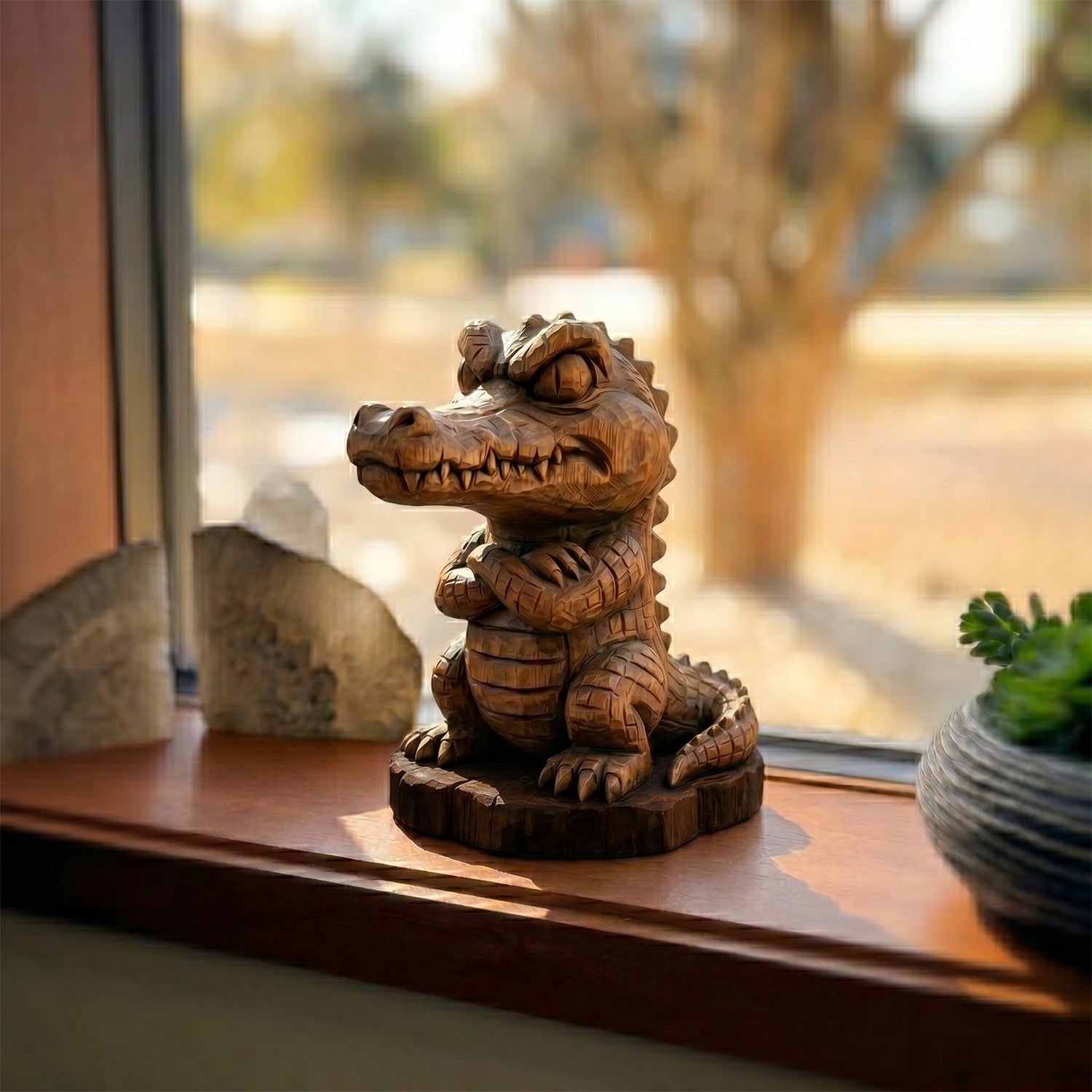 Crocodile Figurine - Hand-carved Wooden Animal Figurines
