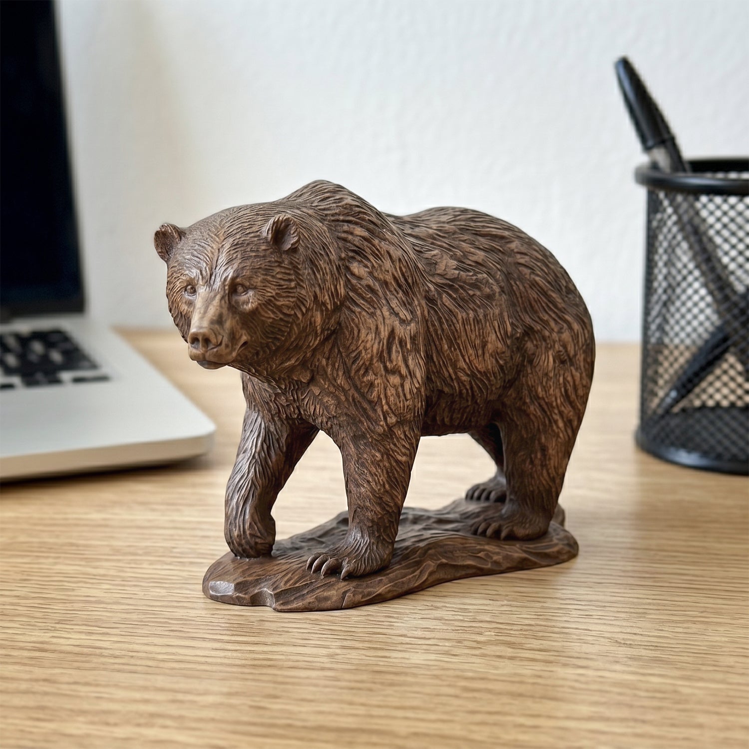 Grizzly Bear Figurine - Hand-carved Wooden Animal Figurine