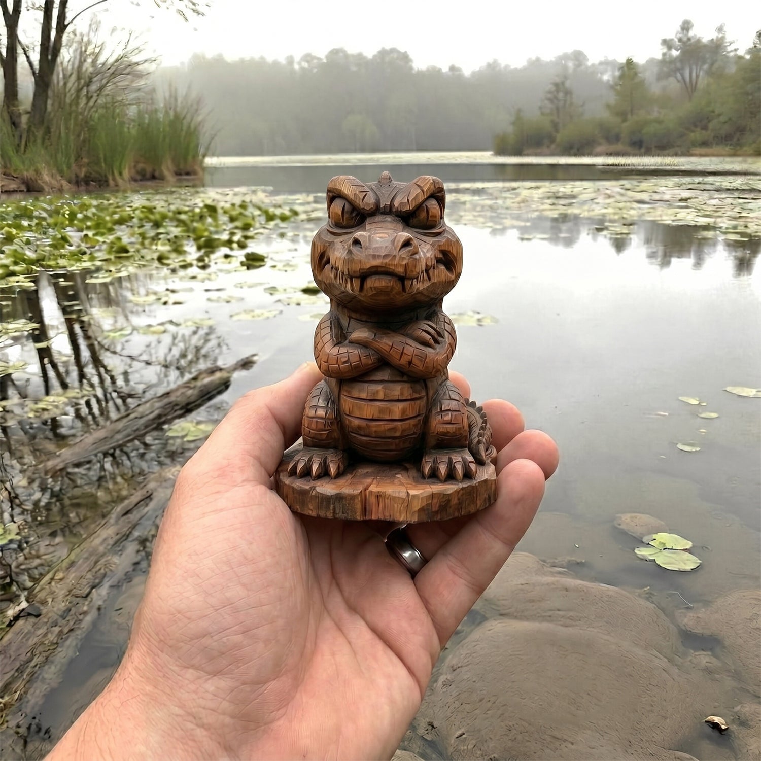 Crocodile Figurine - Hand-carved Wooden Animal Figurines