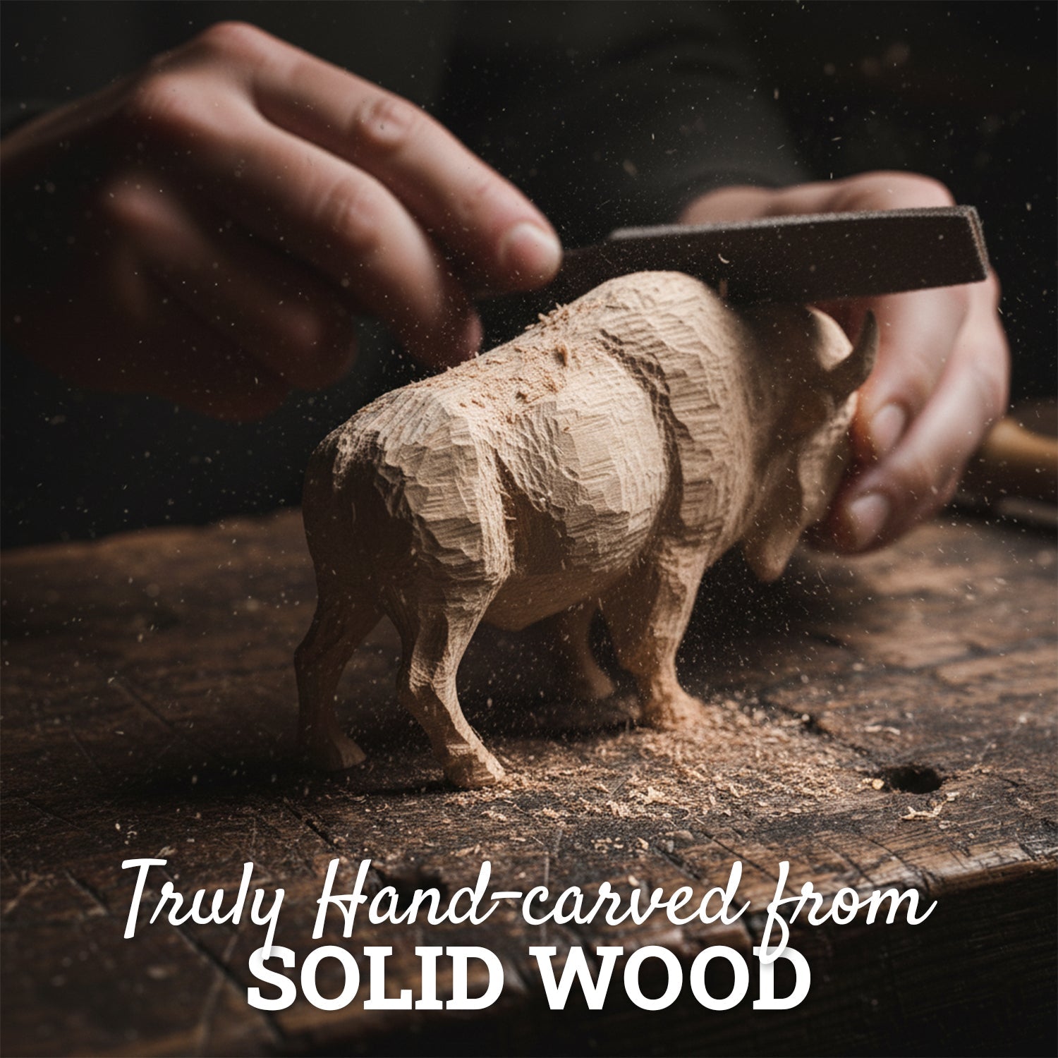Bison Figurine - Hand-carved Wooden Animal Figurine