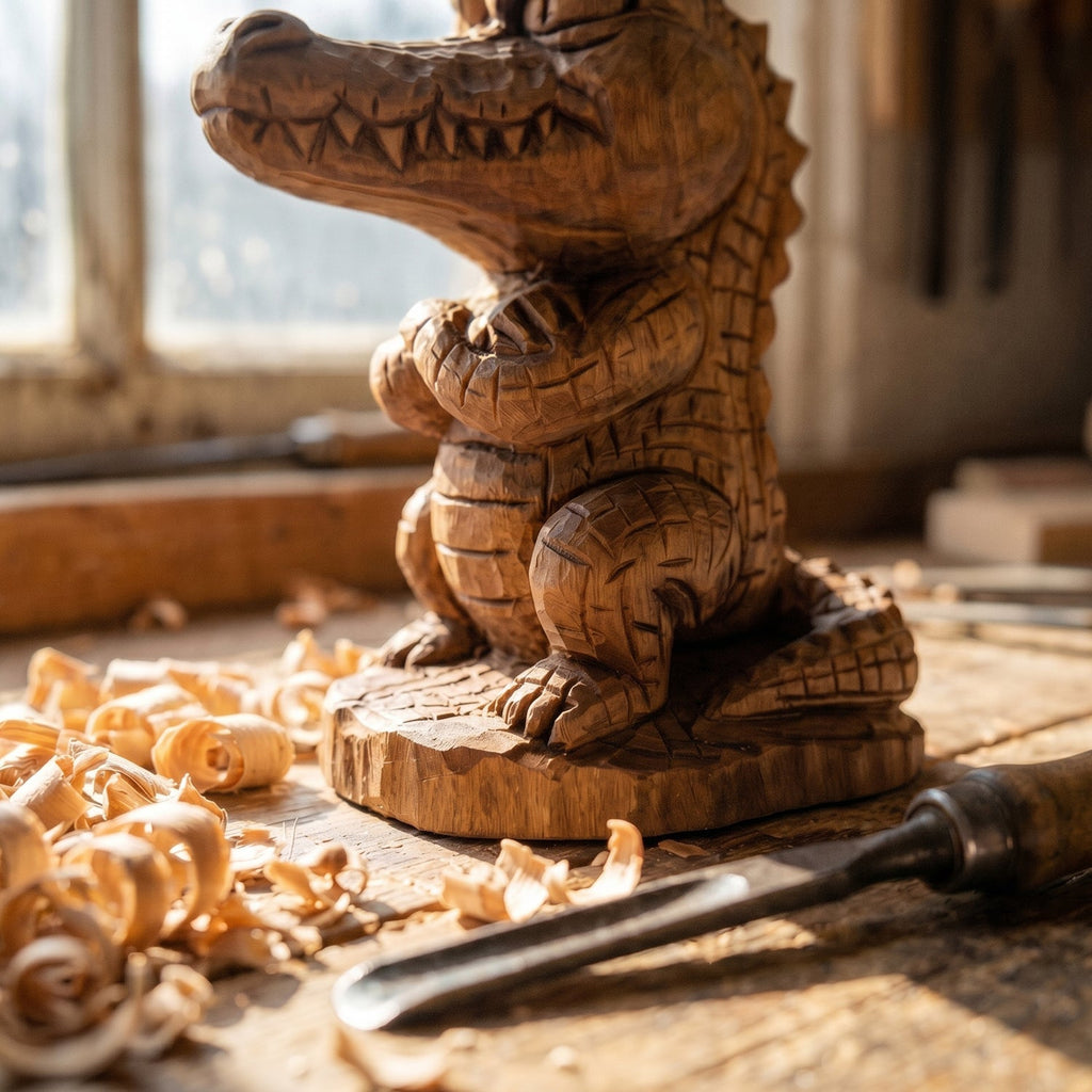 Crocodile Figurine - Hand-carved Wooden Animal Figurines