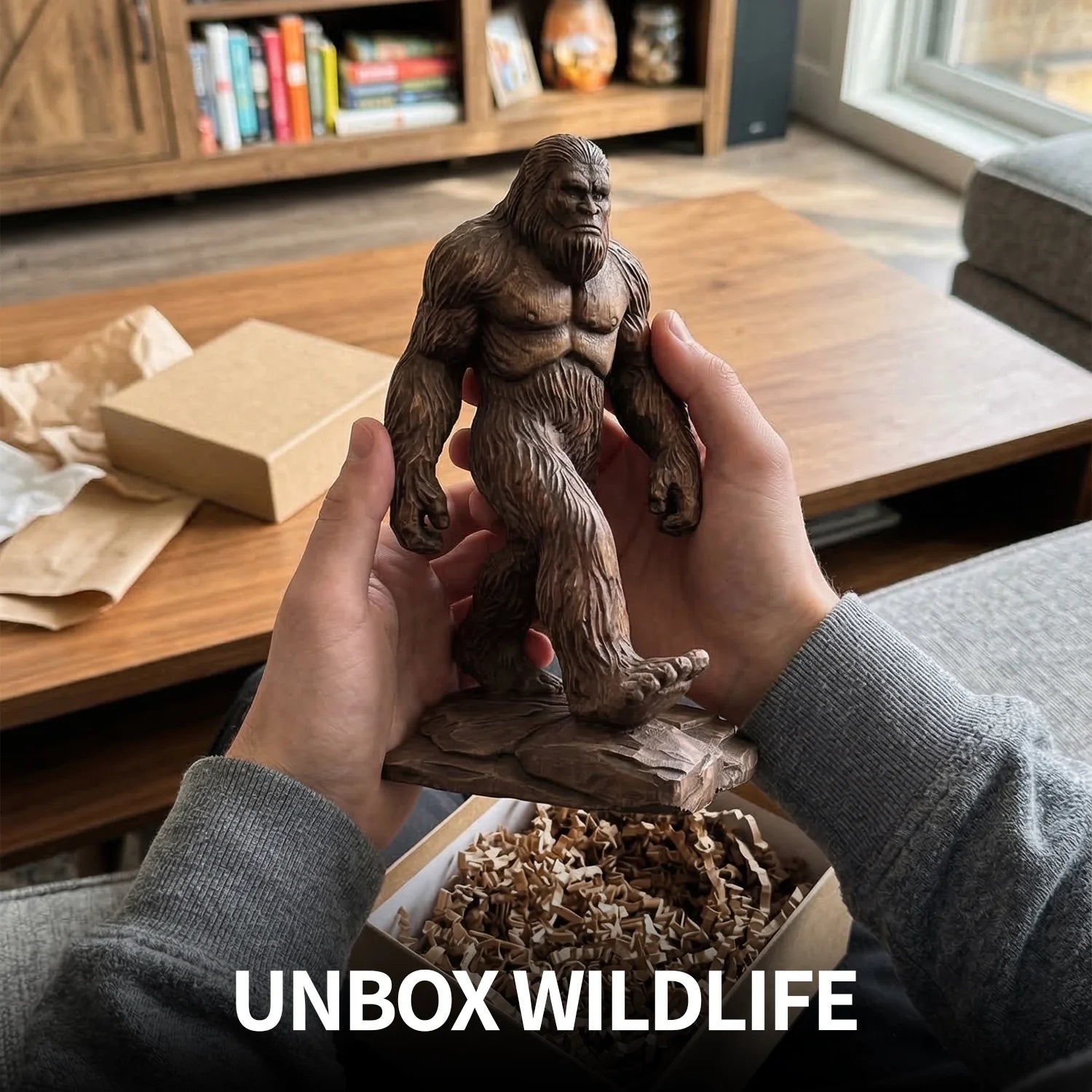 Bigfoot Figurine - Hand-carved Wooden Sasquatch Figurine