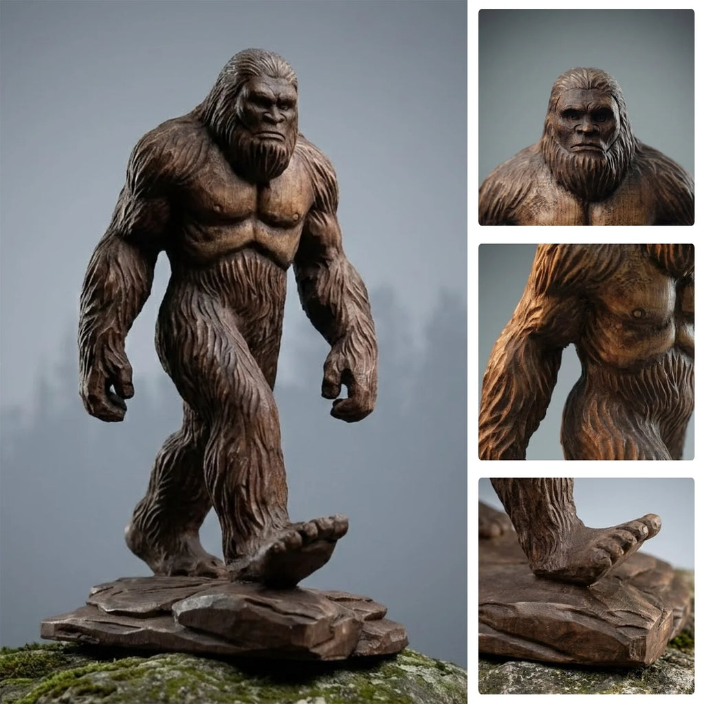 Bigfoot Figurine - Hand-carved Wooden Sasquatch Figurine
