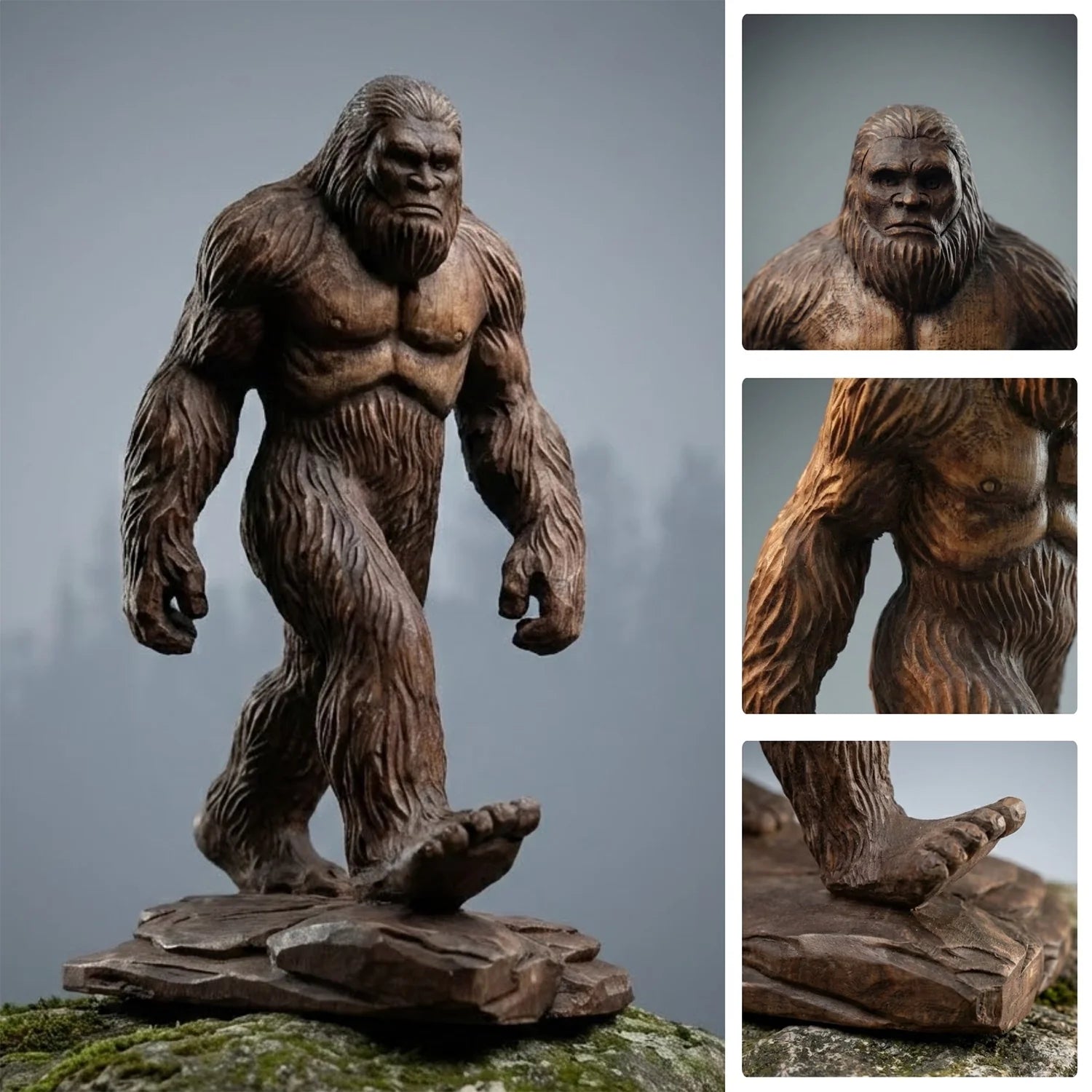Bigfoot Figurine - Hand-carved Wooden Sasquatch Figurine