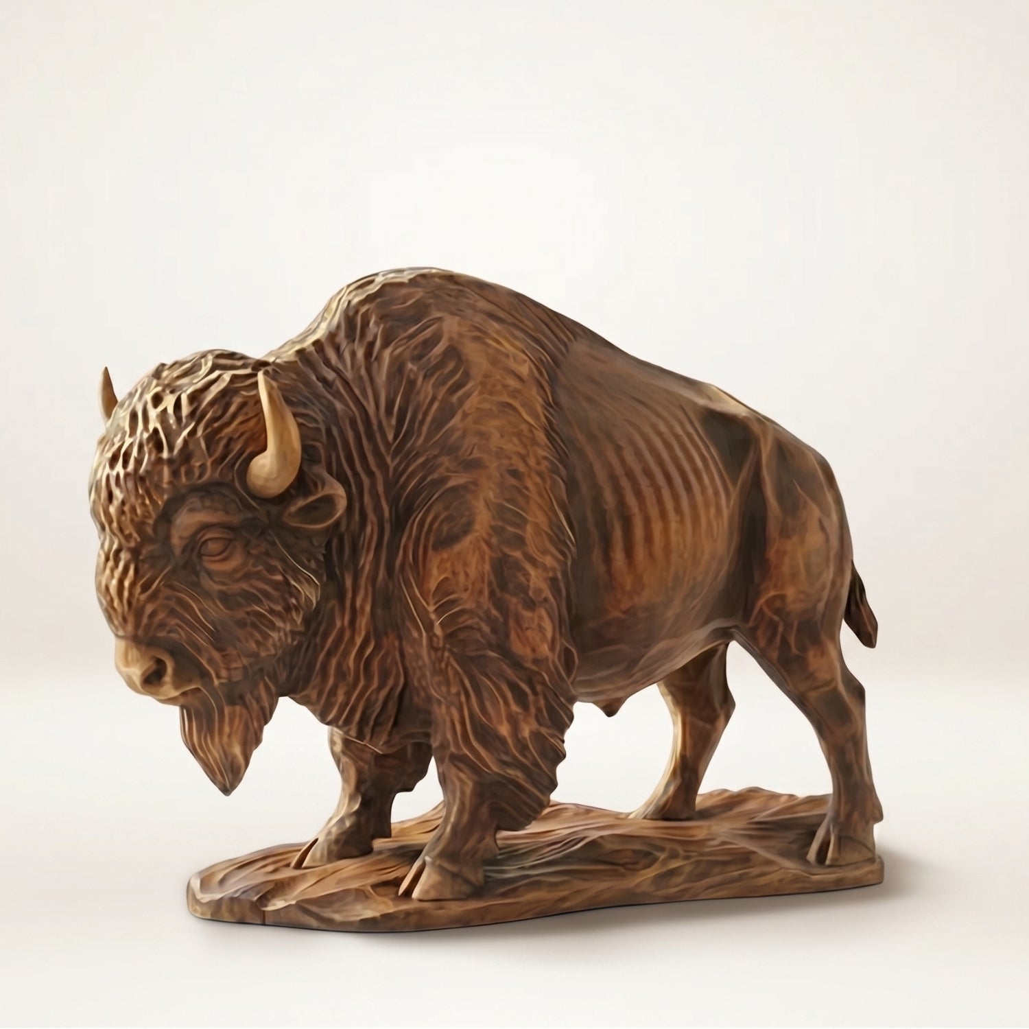 Bison Figurine - Hand-carved Wooden Animal Figurine