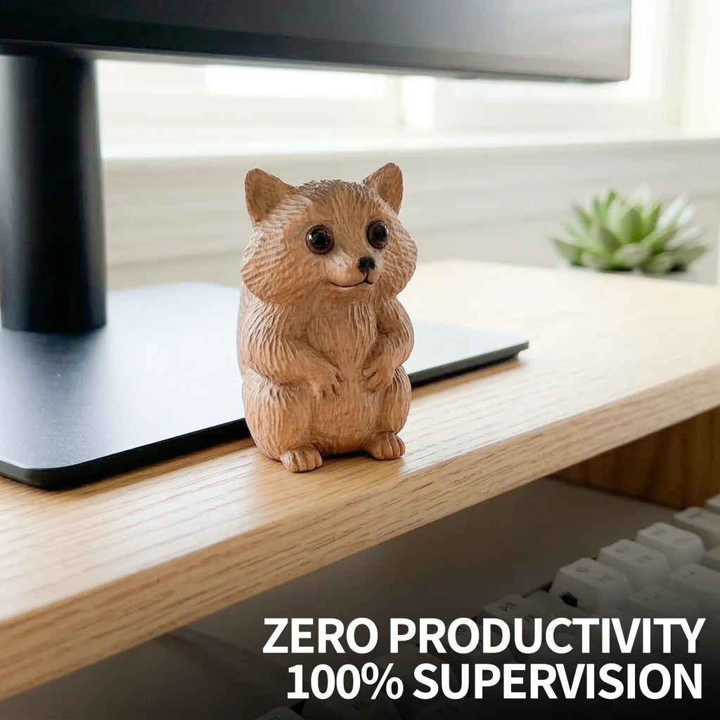 Raccoon Figurine - Hand-carved Wooden Animal Figurine