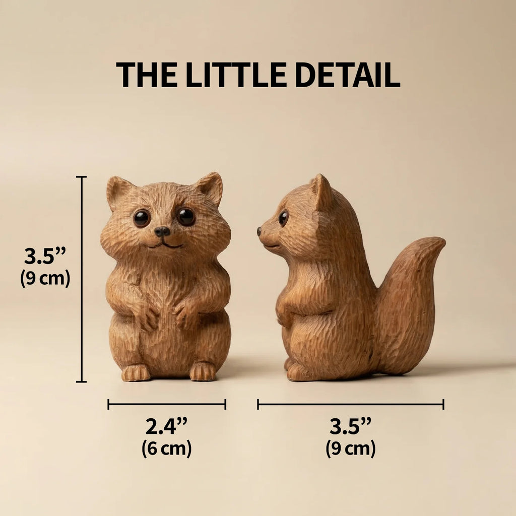 Raccoon Figurine - Hand-carved Wooden Animal Figurine