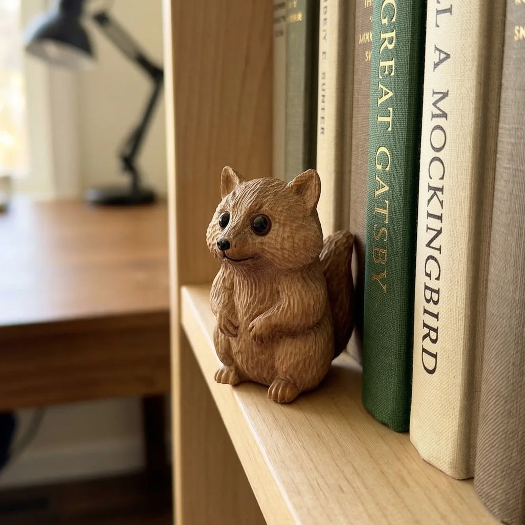Raccoon Figurine - Hand-carved Wooden Animal Figurine
