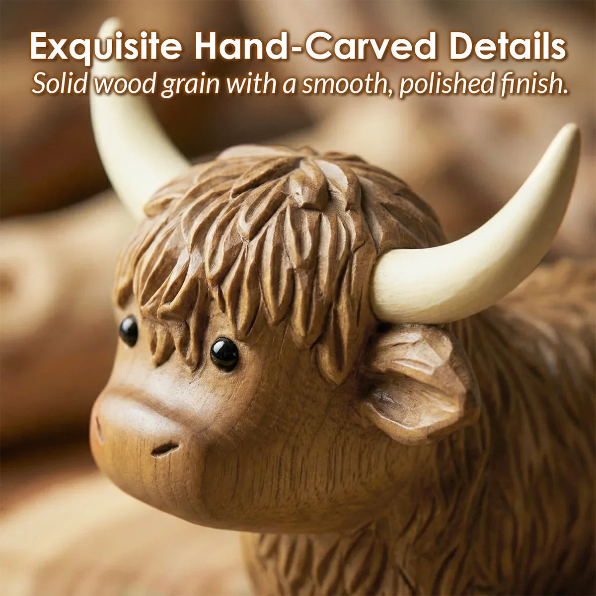 Highland Cow Figurine - Hand-carved Wooden Animal Figurine
