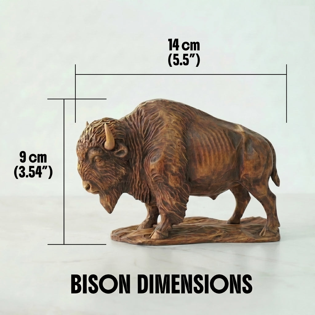 Bison Figurine - Hand-carved Wooden Animal Figurine
