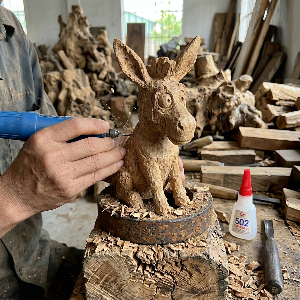 Donkey Figurine - Hand-carved Wooden Animal Figurine