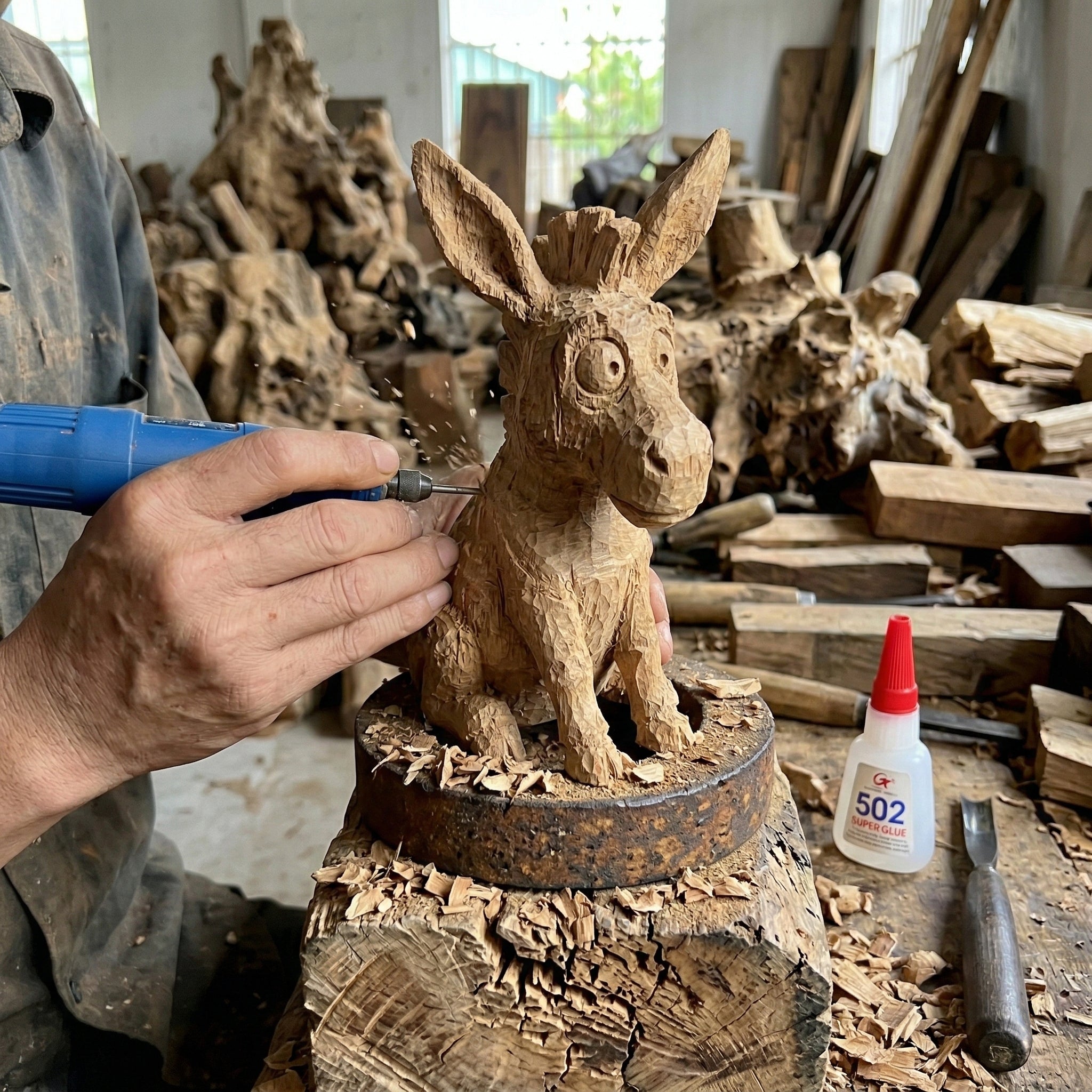 Donkey Figurine - Hand-carved Wooden Animal Figurine