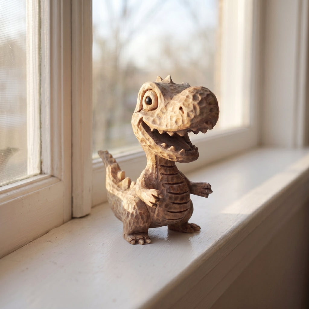 T-Rex Figurine - Hand-carved Wooden Animal Figurine