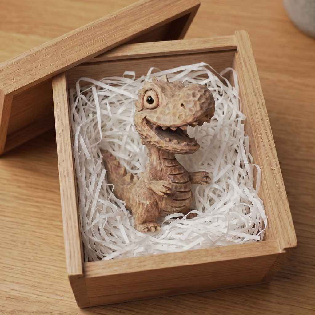 T-Rex Figurine - Hand-carved Wooden Animal Figurine